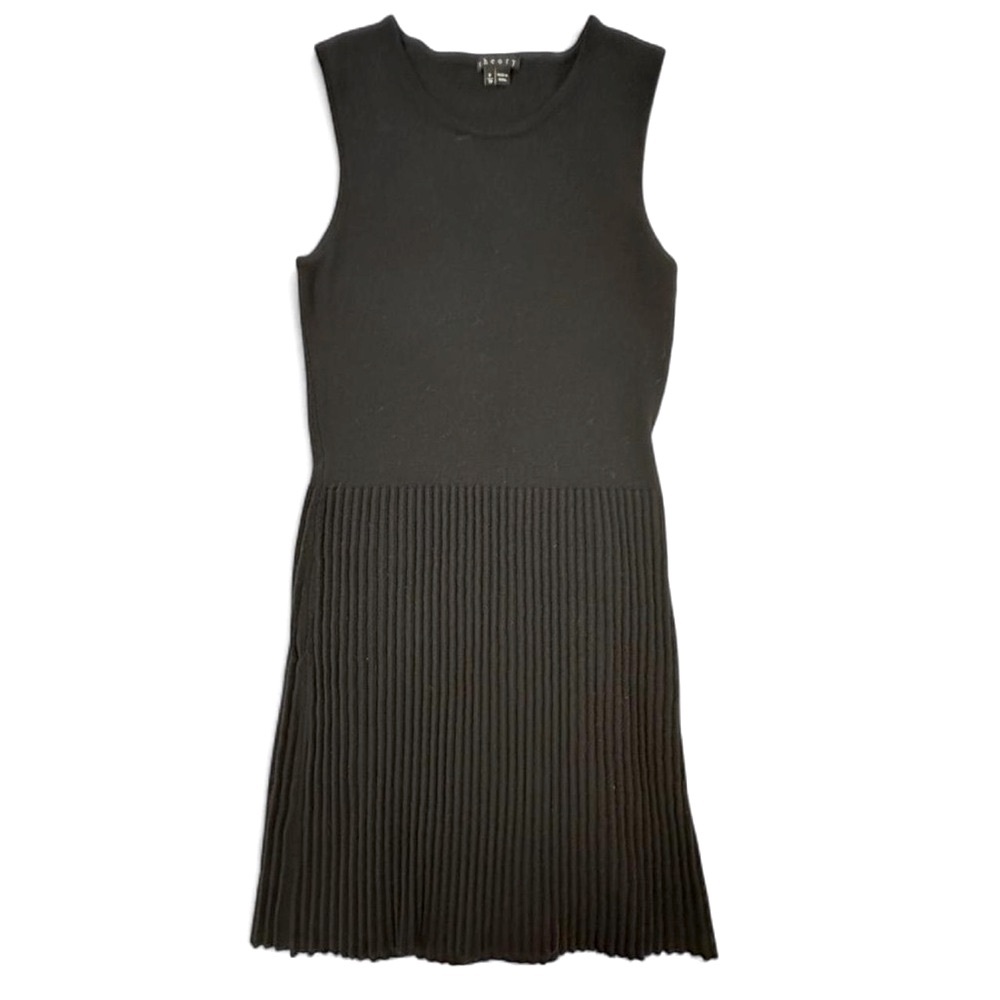 Theory black wool sleeveless mini dress